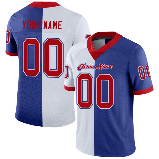 Custom Royal Red-White Mesh Split Fashion Football Jersey Custom Royal Red-White Mesh Split Fashion Football Jersey