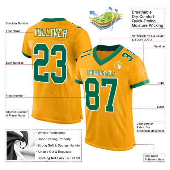Custom Gold Kelly Green-White Mesh Authentic Football Jersey Custom Gold Kelly Green-White Mesh Authentic Football Jersey