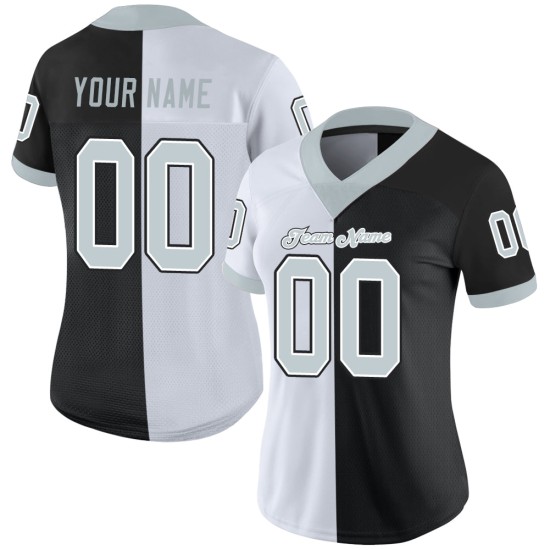 Custom Black Silver-White Mesh Split Fashion Football Jersey Custom Black Silver-White Mesh Split Fashion Football Jersey