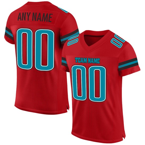 Custom Red Teal-Black Mesh Authentic Football Jersey Custom Red Teal-Black Mesh Authentic Football Jersey