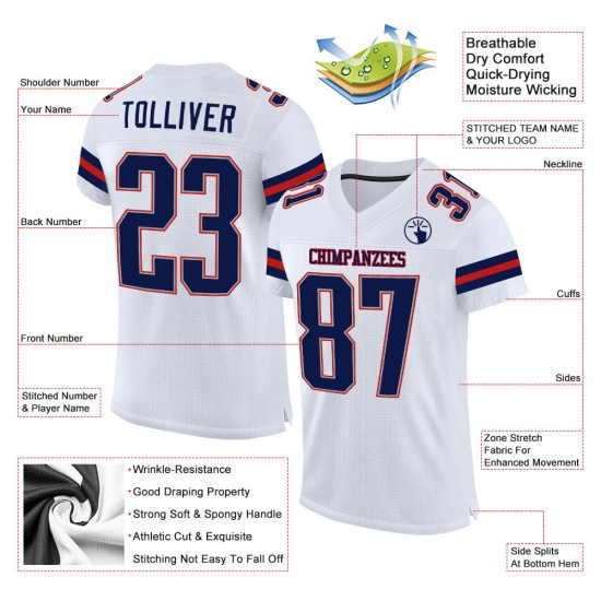 Custom White Navy-Scarlet Mesh Authentic Football Jersey Custom White Navy-Scarlet Mesh Authentic Football Jersey