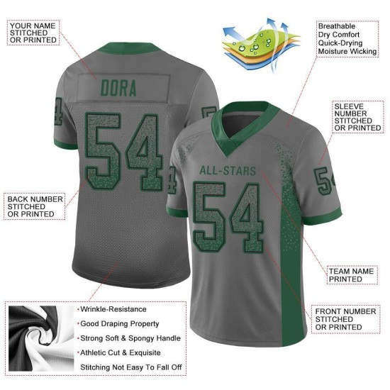 Custom Gray Gotham Green-Black Mesh Drift Fashion Football Jersey Custom Gray Gotham Green-Black Mesh Drift Fashion Football Jersey