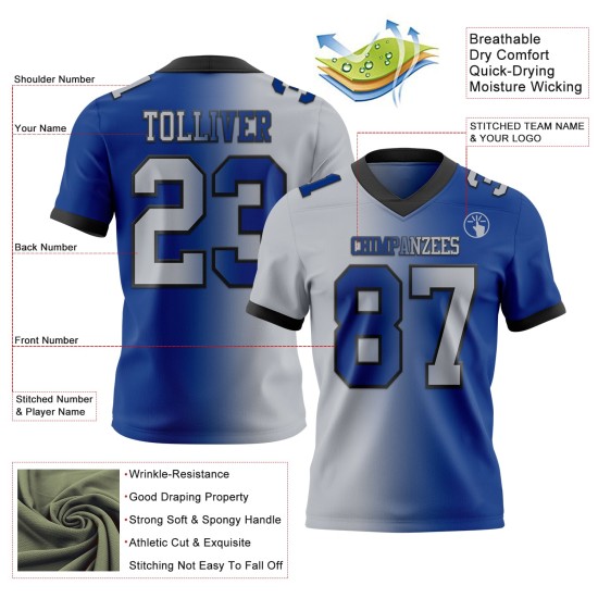 Custom Royal Gray-Black Mesh Authentic Gradient Fashion Football Jersey Custom Royal Gray-Black Mesh Authentic Gradient Fashion Football Jersey