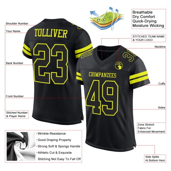 Custom Black Neon Yellow Mesh Authentic Football Jersey Custom Black Neon Yellow Mesh Authentic Football Jersey