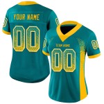 Custom Teal Gold-White Mesh Drift Fashion Football Jersey Custom Teal Gold-White Mesh Drift Fashion Football Jersey