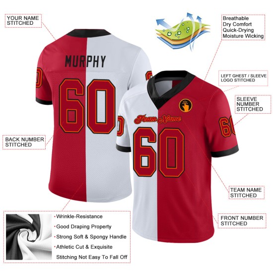 Custom White Red-Black Mesh Split Fashion Football Jersey Custom White Red-Black Mesh Split Fashion Football Jersey