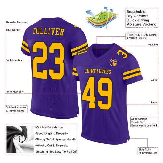 Custom Purple Gold-Black Mesh Authentic Football Jersey Custom Purple Gold-Black Mesh Authentic Football Jersey