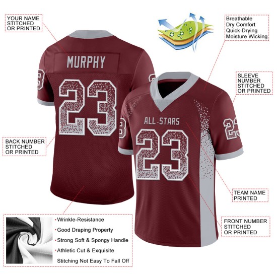 Custom Burgundy Gray-White Mesh Drift Fashion Football Jersey Custom Burgundy Gray-White Mesh Drift Fashion Football Jersey