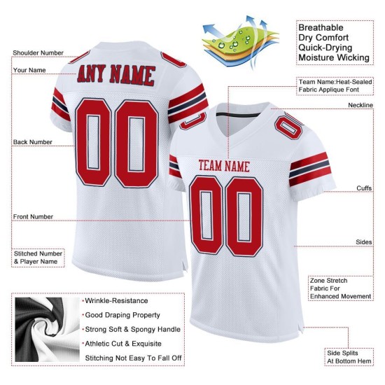 Custom White Red-Navy Mesh Authentic Football Jersey Custom White Red-Navy Mesh Authentic Football Jersey