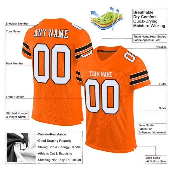 Custom Orange White-Brown Mesh Authentic Football Jersey Custom Orange White-Brown Mesh Authentic Football Jersey