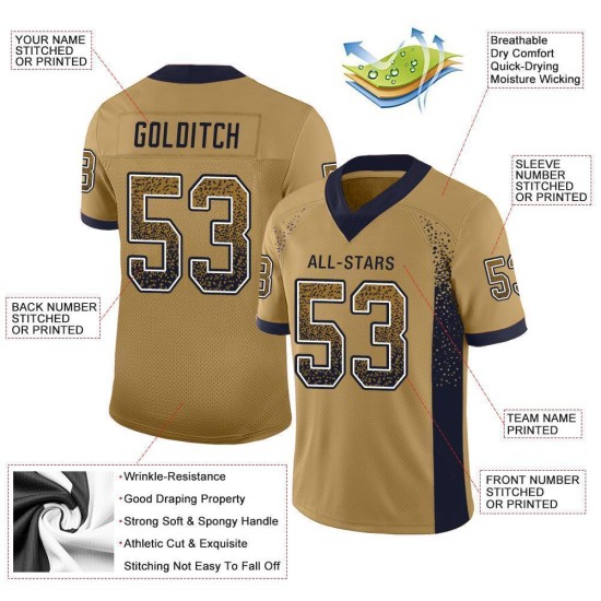Custom Old Gold Navy-White Mesh Drift Fashion Football Jersey Custom Old Gold Navy-White Mesh Drift Fashion Football Jersey