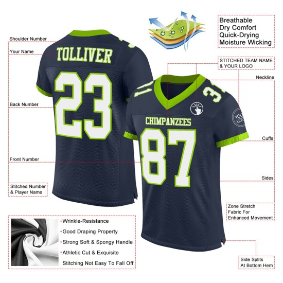 Custom Navy White-Neon Green Mesh Authentic Football Jersey Custom Navy White-Neon Green Mesh Authentic Football Jersey
