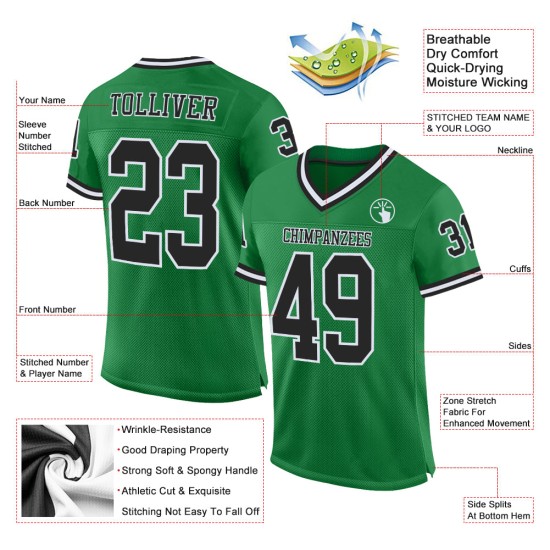 Custom Grass Green Black-White Mesh Authentic Throwback Football Jersey Custom Grass Green Black-White Mesh Authentic Throwback Football Jersey