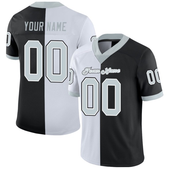 Custom Black Silver-White Mesh Split Fashion Football Jersey Custom Black Silver-White Mesh Split Fashion Football Jersey