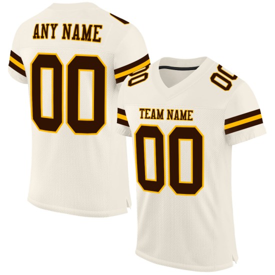 Custom Cream Brown-Gold Mesh Authentic Football Jersey Custom Cream Brown-Gold Mesh Authentic Football Jersey