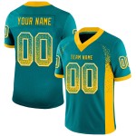 Custom Teal Gold-White Mesh Drift Fashion Football Jersey Custom Teal Gold-White Mesh Drift Fashion Football Jersey
