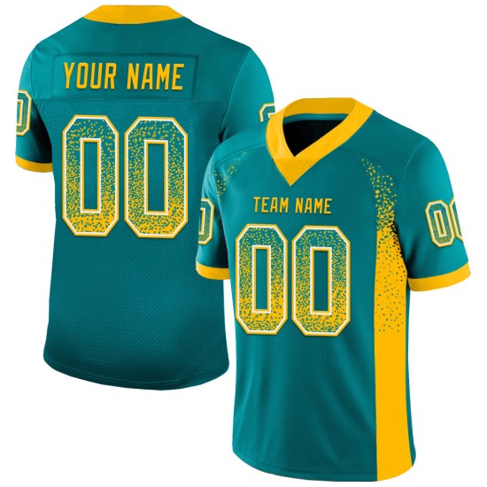 Custom Teal Gold-White Mesh Drift Fashion Football Jersey Custom Teal Gold-White Mesh Drift Fashion Football Jersey
