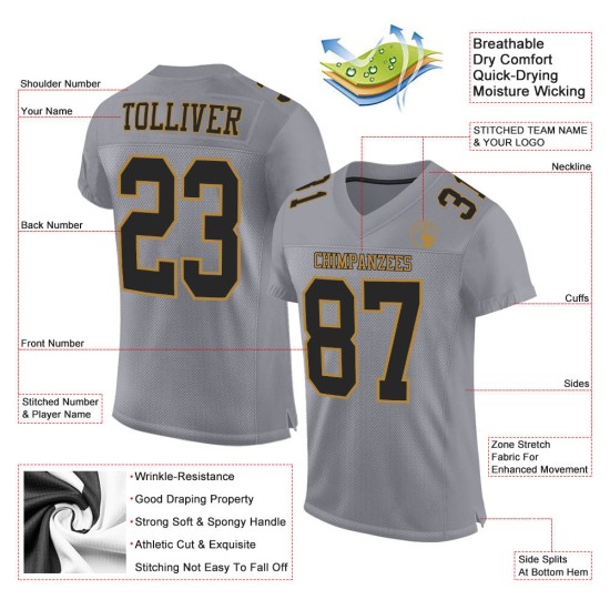 Custom Gray Black-Old Gold Mesh Authentic Football Jersey Custom Gray Black-Old Gold Mesh Authentic Football Jersey