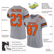 Custom Light Gray Orange-Black Mesh Authentic Football Jersey Custom Light Gray Orange-Black Mesh Authentic Football Jersey