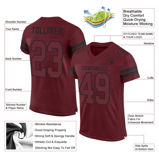 Custom Burgundy Burgundy-Black Mesh Authentic Football Jersey Custom Burgundy Burgundy-Black Mesh Authentic Football Jersey
