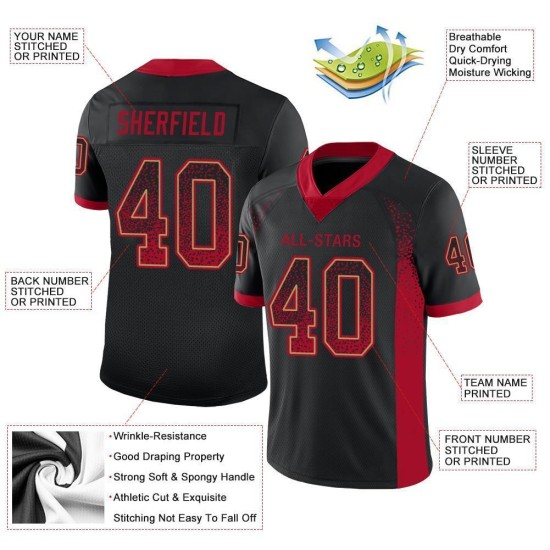 Custom Black Red-Old Gold Mesh Drift Fashion Football Jersey Custom Black Red-Old Gold Mesh Drift Fashion Football Jersey