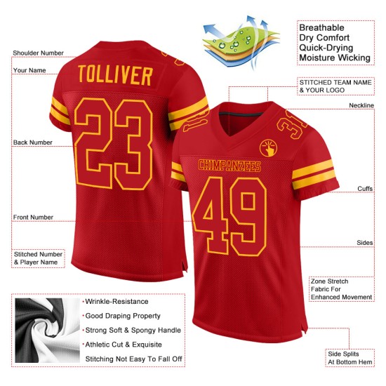 Custom Red Red-Gold Mesh Authentic Football Jersey Custom Red Red-Gold Mesh Authentic Football Jersey