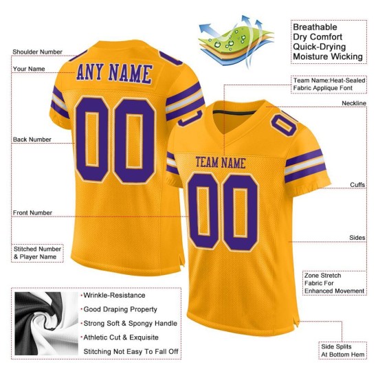 Custom Gold Purple-White Mesh Authentic Football Jersey Custom Gold Purple-White Mesh Authentic Football Jersey