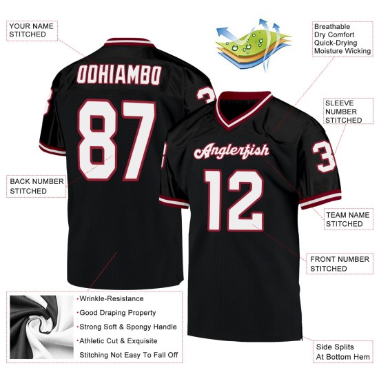 Custom Black White-Cardinal Mesh Authentic Throwback Football Jersey Custom Black White-Cardinal Mesh Authentic Throwback Football Jersey