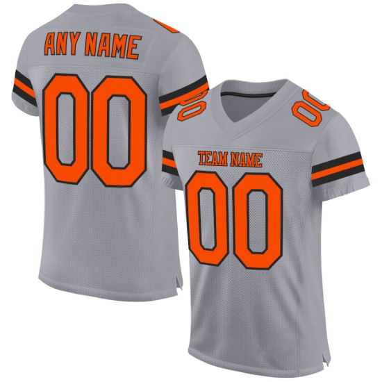 Custom Light Gray Orange-Black Mesh Authentic Football Jersey Custom Light Gray Orange-Black Mesh Authentic Football Jersey