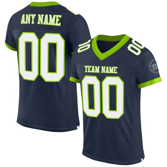 Custom Navy White-Neon Green Mesh Authentic Football Jersey Custom Navy White-Neon Green Mesh Authentic Football Jersey
