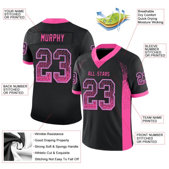 Custom Black Pink-Light Blue Mesh Drift Fashion Football Jersey Custom Black Pink-Light Blue Mesh Drift Fashion Football Jersey