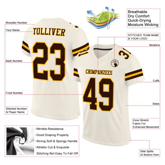 Custom Cream Brown-Gold Mesh Authentic Football Jersey Custom Cream Brown-Gold Mesh Authentic Football Jersey