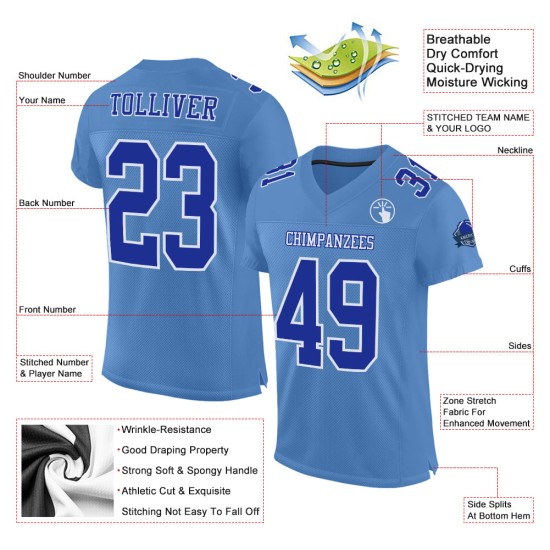 Custom Light Blue Royal-White Mesh Authentic Football Jersey Custom Light Blue Royal-White Mesh Authentic Football Jersey