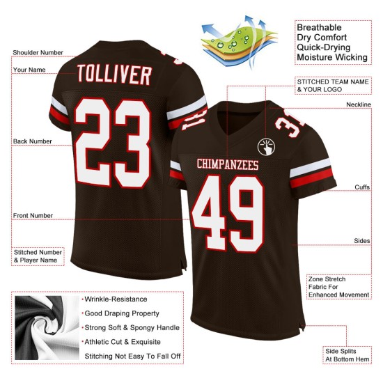 Custom Brown White-Red Mesh Authentic Football Jersey Custom Brown White-Red Mesh Authentic Football Jersey