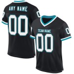 Custom Black White-Teal Mesh Authentic Throwback Football Jersey Custom Black White-Teal Mesh Authentic Throwback Football Jersey