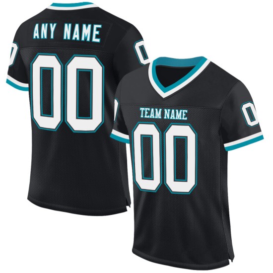 Custom Black White-Teal Mesh Authentic Throwback Football Jersey Custom Black White-Teal Mesh Authentic Throwback Football Jersey
