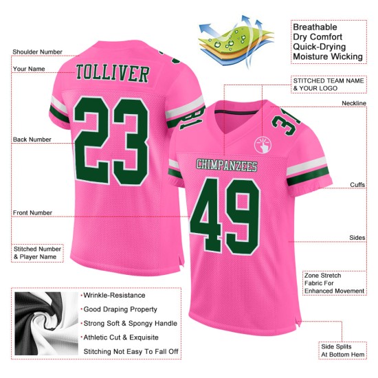Custom Pink Green-White Mesh Authentic Football Jersey Custom Pink Green-White Mesh Authentic Football Jersey