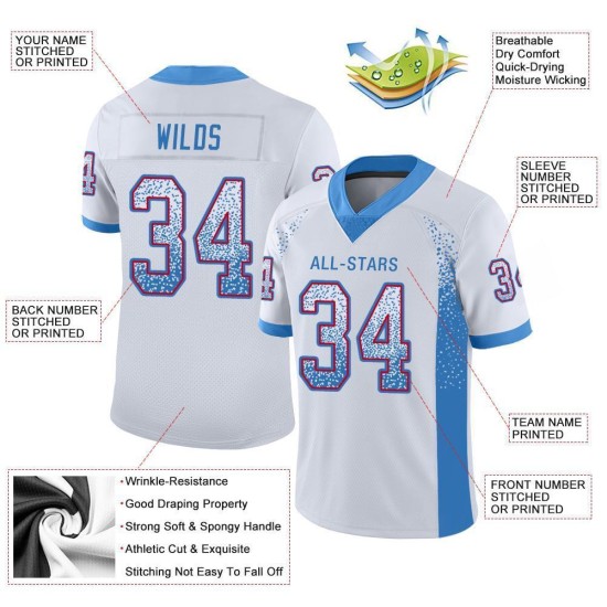 Custom White Powder Blue-Red Mesh Drift Fashion Football Jersey Custom White Powder Blue-Red Mesh Drift Fashion Football Jersey