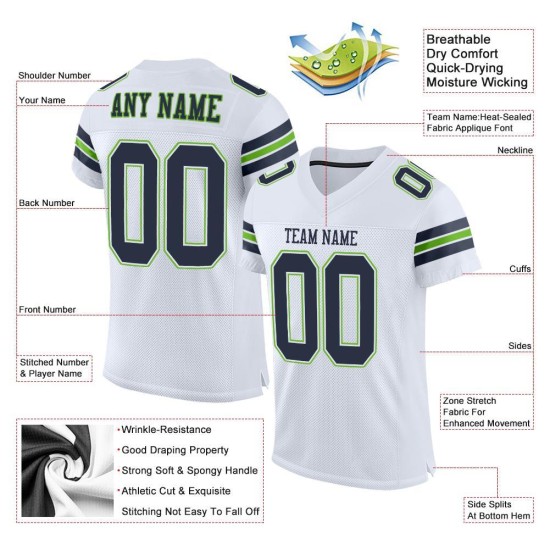 Custom White Navy-Neon Green Mesh Authentic Football Jersey Custom White Navy-Neon Green Mesh Authentic Football Jersey