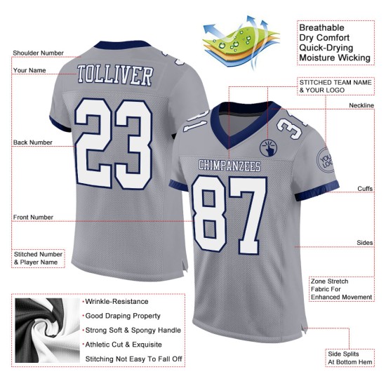 Custom Gray White-Navy Mesh Authentic Football Jersey Custom Gray White-Navy Mesh Authentic Football Jersey