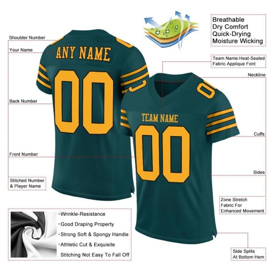 Custom Midnight Green Gold-Black Mesh Authentic Football Jersey Custom Midnight Green Gold-Black Mesh Authentic Football Jersey