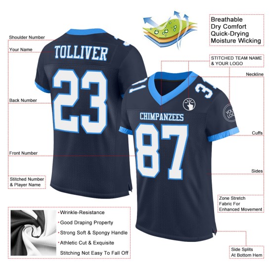 Custom Navy White-Powder Blue Mesh Authentic Football Jersey Custom Navy White-Powder Blue Mesh Authentic Football Jersey